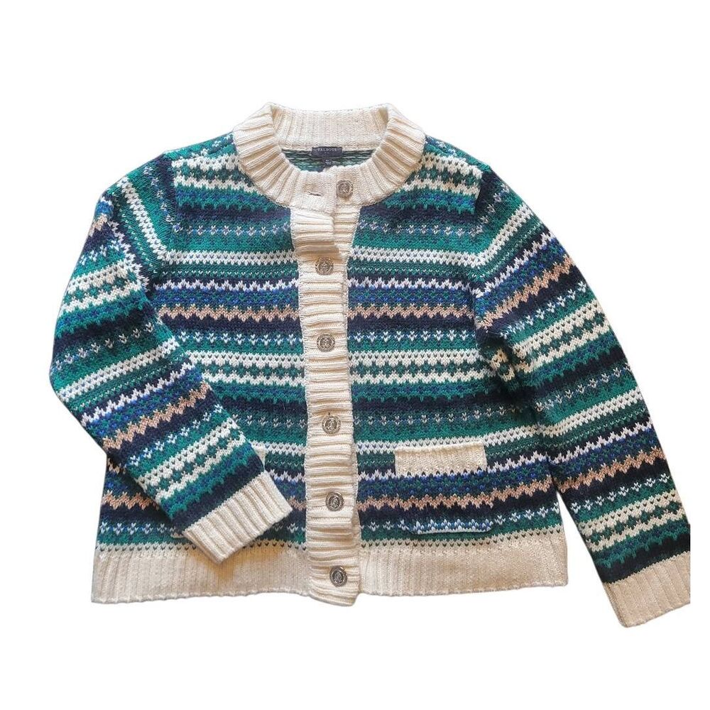 Talbots Sweater Jacket Women's Large Petite Fair Isle Metallic Preppy Colorful - Picture 2 of 7
